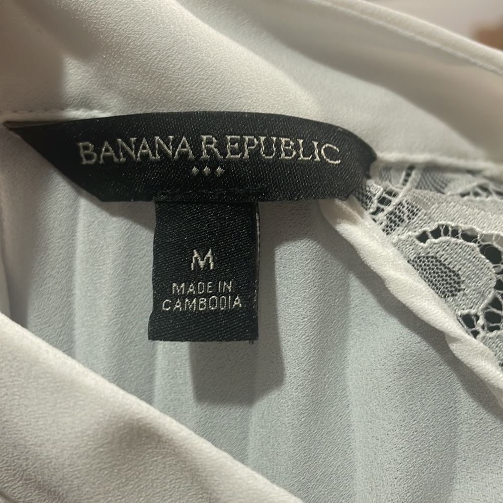 White, Banana Republic, pleaded,lace Medium, Top, Swing top, Trapeze - Picture 6 of 10